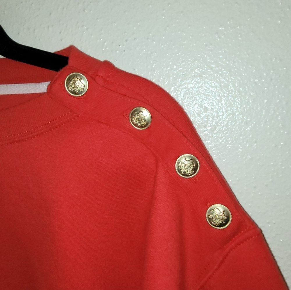 J Crew Heritage Fleece Cropped Sweatshirt with Gold Buttons Red Nautical Small - Picture 4 of 5